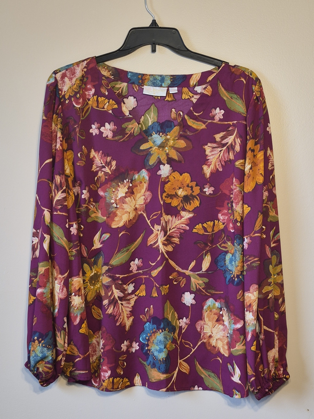 Belle BOHO by Kim Gravel Purple Floral Long-Sleeve Blouse